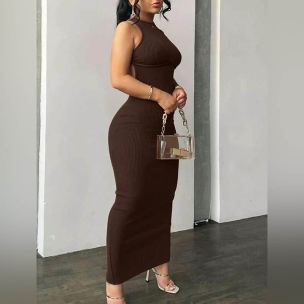 Chriss cross Bodycon Brown Small backless Dress